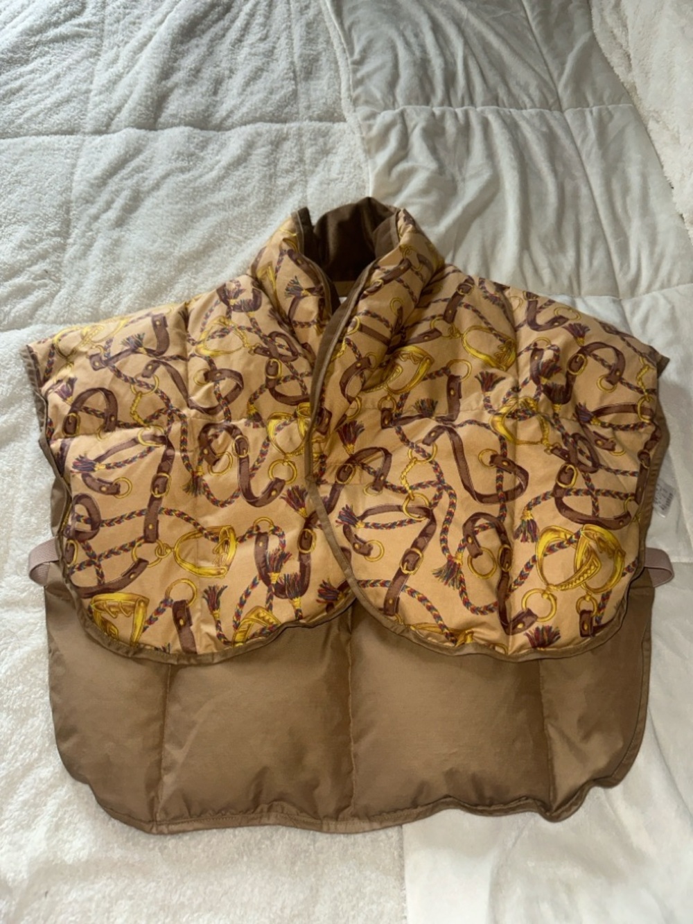 Celine Beige and Brown Quilted Scarf-Collar Puffer Vest